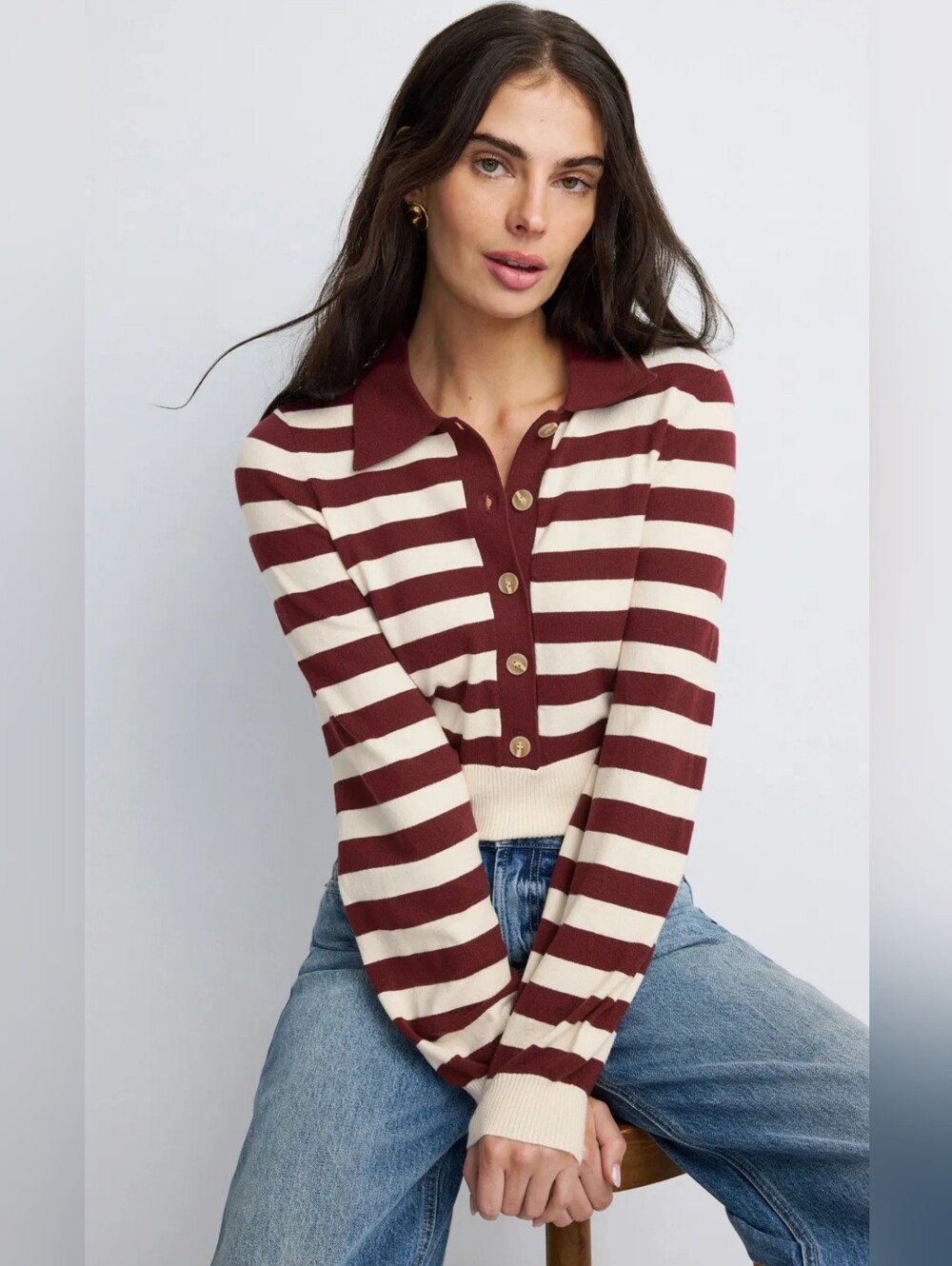 Favorite Daughter Belle  Striped Polo Sweater  Women Size M